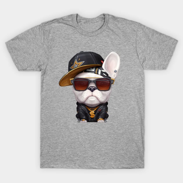 White French Bulldog Hip-Hop Super Star T-Shirt by stonemask